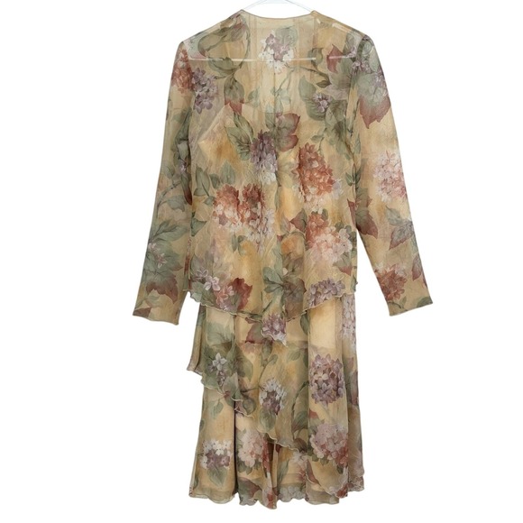 Vintage Sheer Floral 2 Piece Set Dress Cardigan Cottagecore Y2K Fairy size 10 - Picture 2 of 14